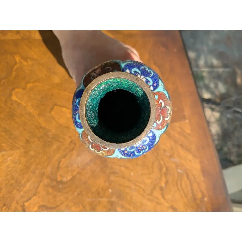 Antique Japanese Cloisonne Butterfly Vase  - Meiji 7.5